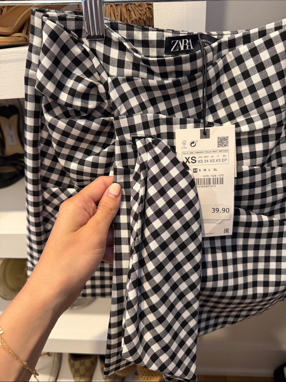 Zara Black & White Gingham Tie-Detail Mini Skort - Picture 3 of 4